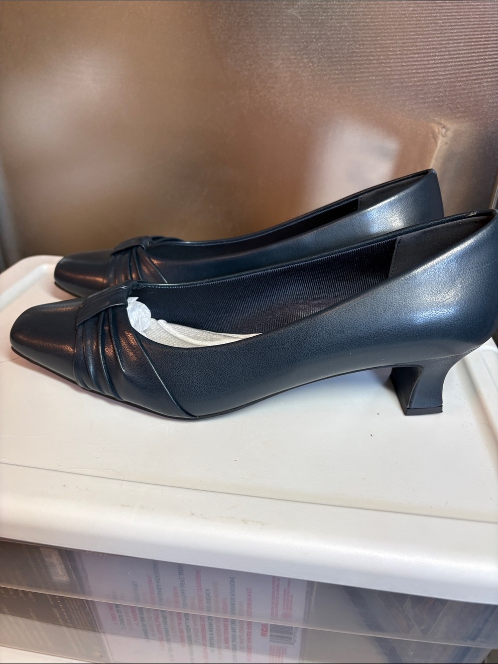 Easy Street Navy Knot-Front Low Heel Pumps